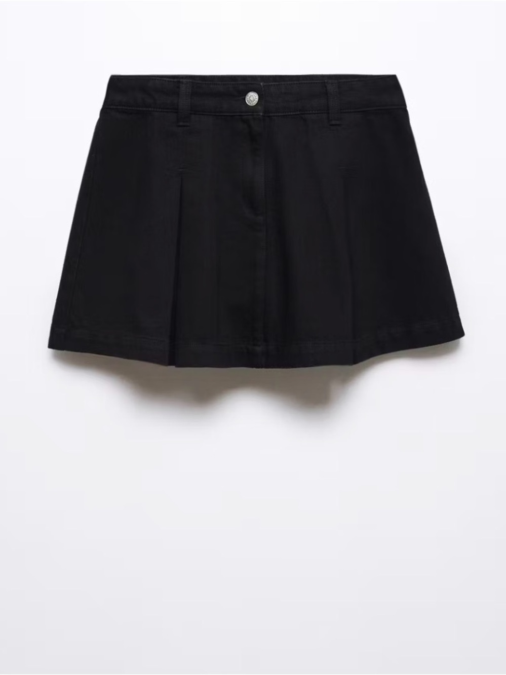 Mango Black Pleated Mini Skirt with Front Button
